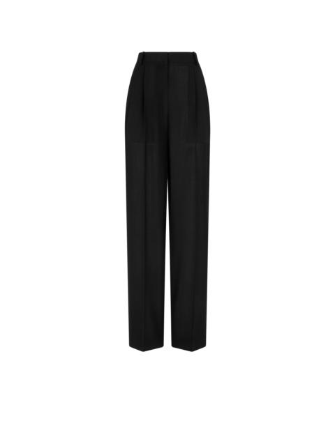 WOOL HIGH-WAIST TAILORED WIDE LEG PLEATED STRAIGHT PANTS