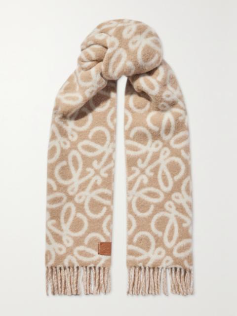 Fringed Jacquard-knit Scarf