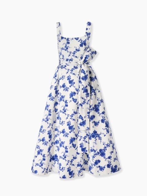 Floral-Print Midi Dress with Sash