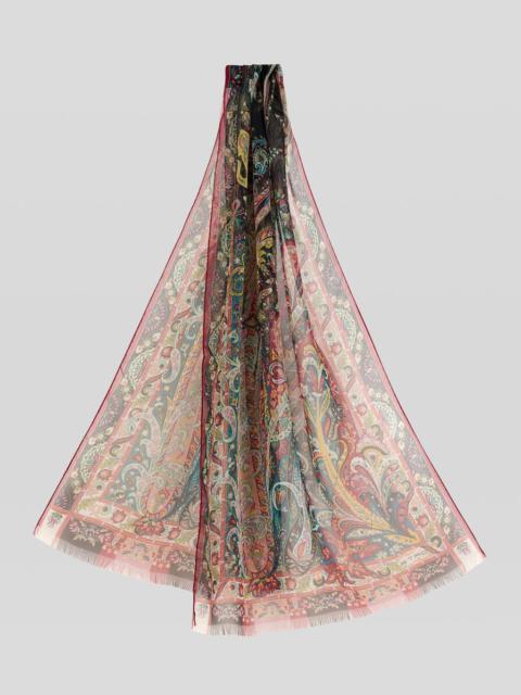 SILK SCARF WITH FLORAL LEAFY MOTIF