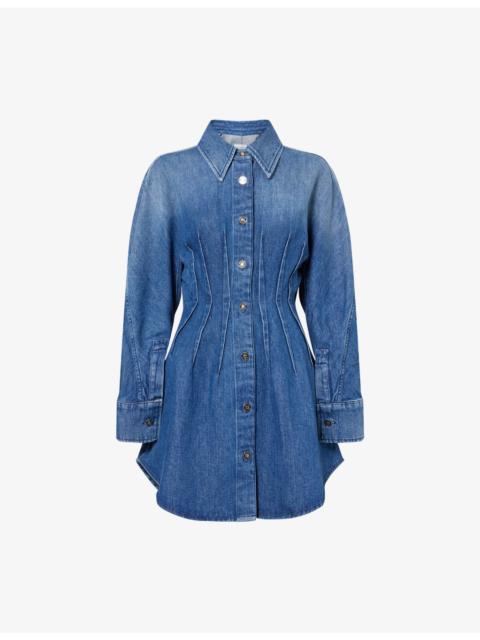 Cocoon Long-Sleeve Denim Mini Dress