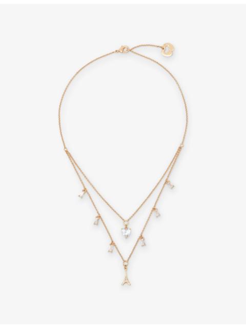 Double-Chain Brass And Crystal Pendant Necklace
