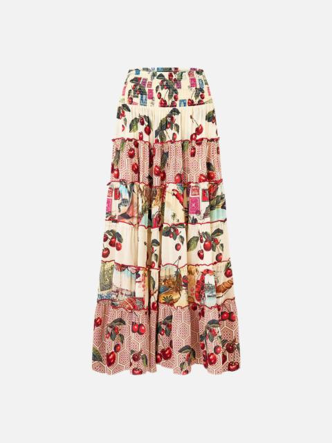 SHIRRED WAIST TIERED CIRCLE SKIRT