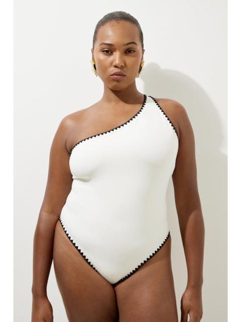 Plus Size Contrast Stitch One Shoulder Swimsuit