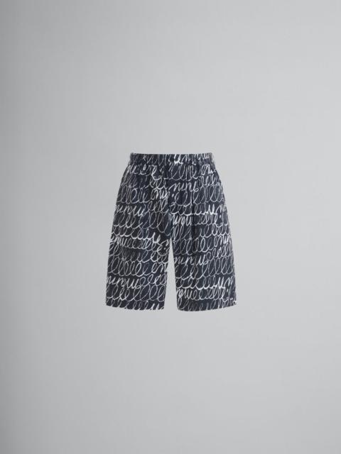 BLACK POPLIN DRAWSTRING SHORTS WITH MARNI SCRIBBLE MOTIF