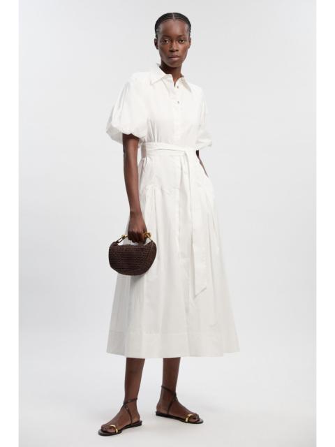 Petite Cotton Puff Sleeve Woven Midi Shirt Dress With Dropped Waist Detail