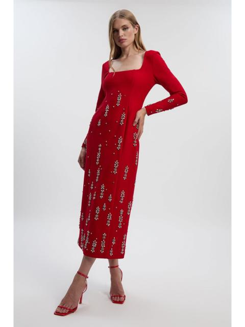 Crystal Embellished Scuba Crepe Bandeau Midi Dress