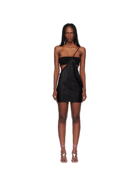Black Temple Bias Strap Minidress