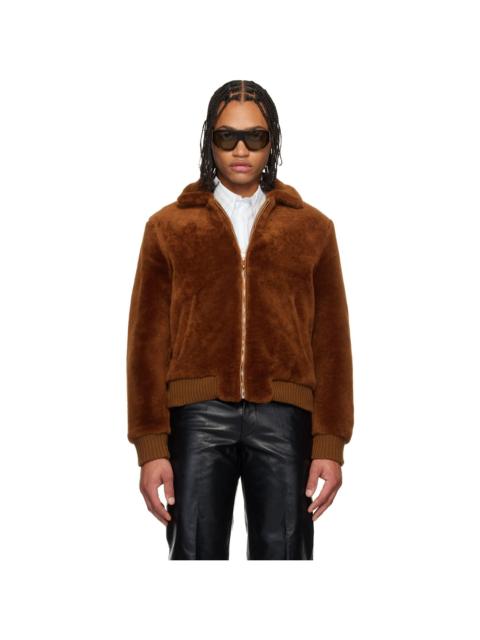 Brown Zip Shearling Jacket