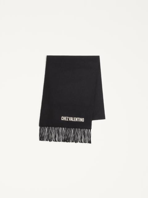 VALENTINO WOOL SCARF WITH CHEZ VALENTINO EMBROIDERY