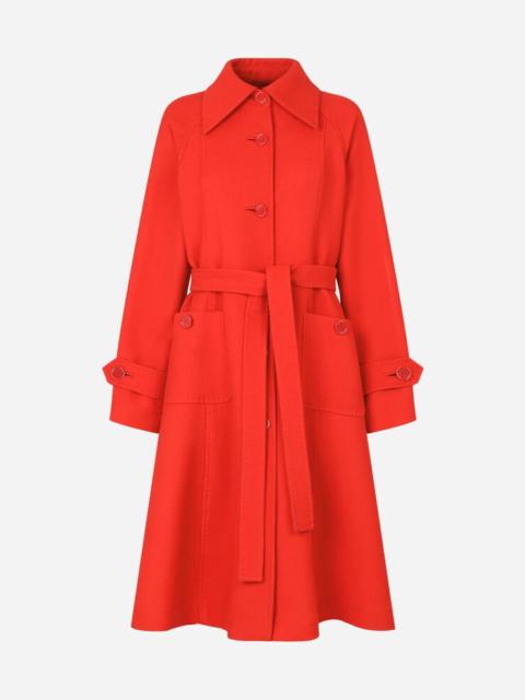 Belted single-breasted double crepe coat