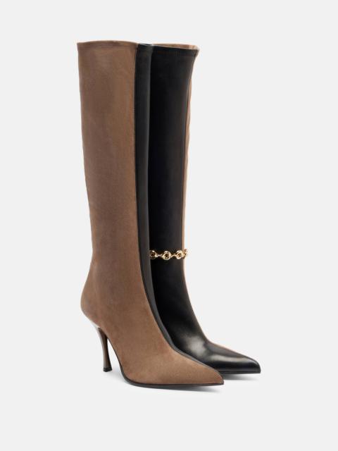 Comic leather and suede knee-high boots