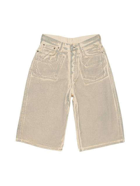 Men's Printed Cotton Denim Shorts - Beige Sage