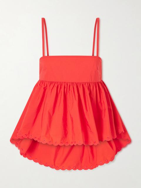 Selena Broderie Anglaise-trimmed Cotton-blend Top