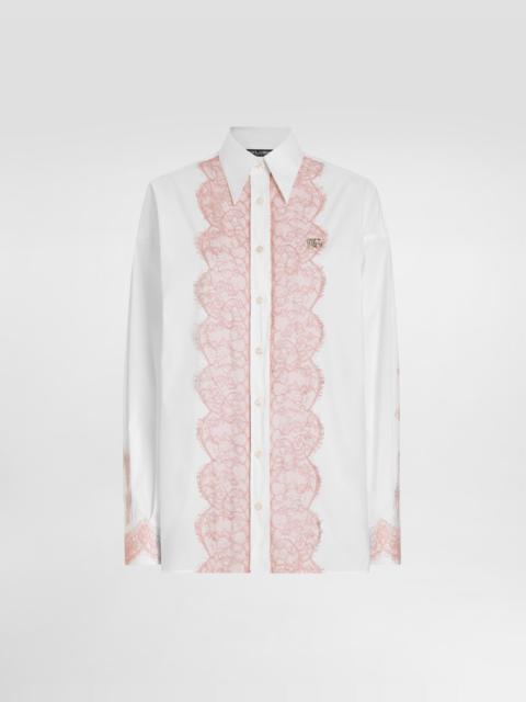 Oversize cotton poplin shirt with lace appliqués