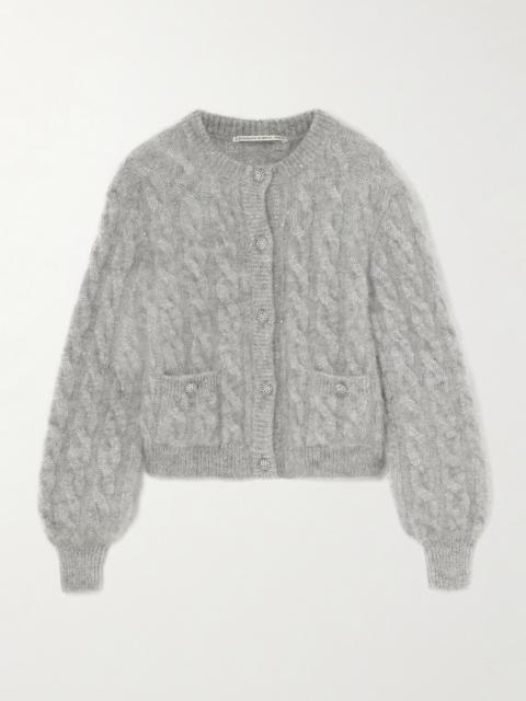 Cropped Sequin-embellished Cable-knit Cardigan