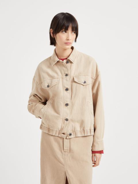 Garment-dyed cotton and linen cover four-pocket jacket with monili