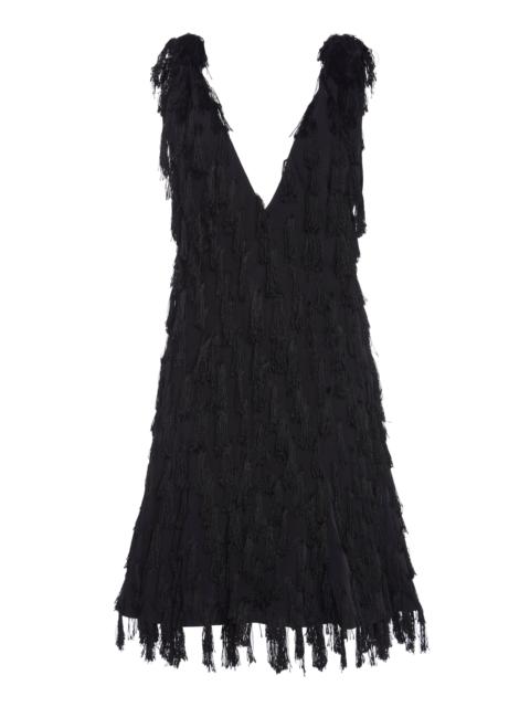 Fringed Fil Coupe Crepe Mini Dress black