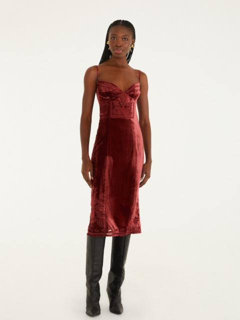 Burgundy Cut-Out Flowers Sleeveless Midi Dress