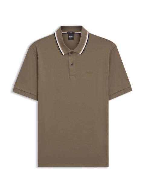 SLIM-FIT POLO SHIRT IN COTTON WITH STRIPED COLLAR