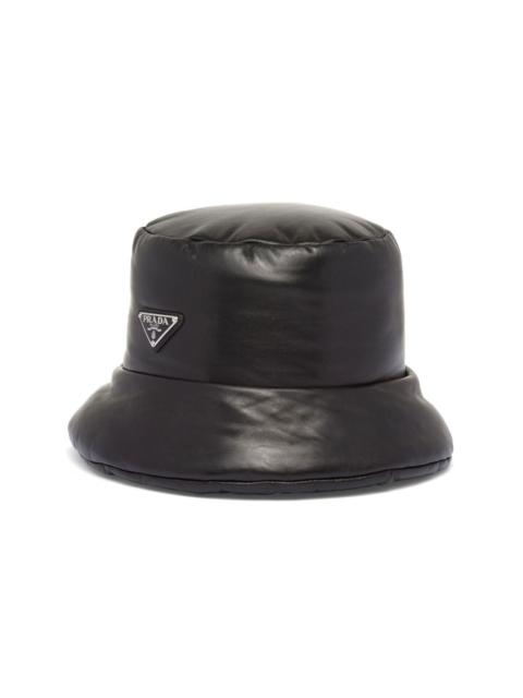 enamelled-logo nappa leather bucket hat