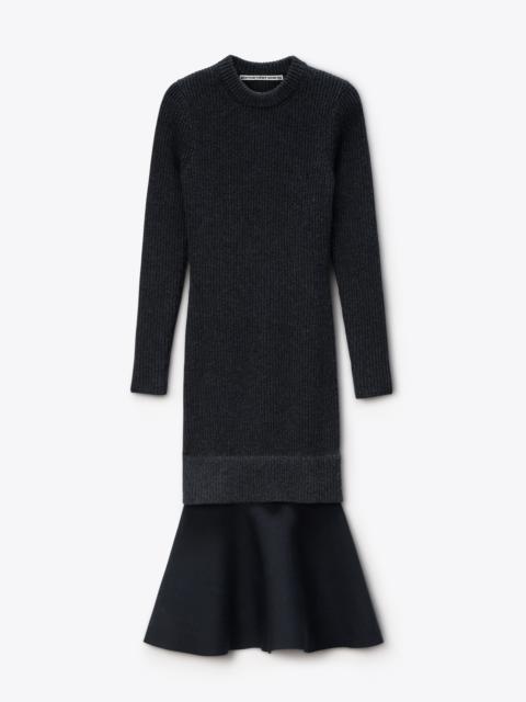 Ribbed Long-Sleeve Dress in Wool