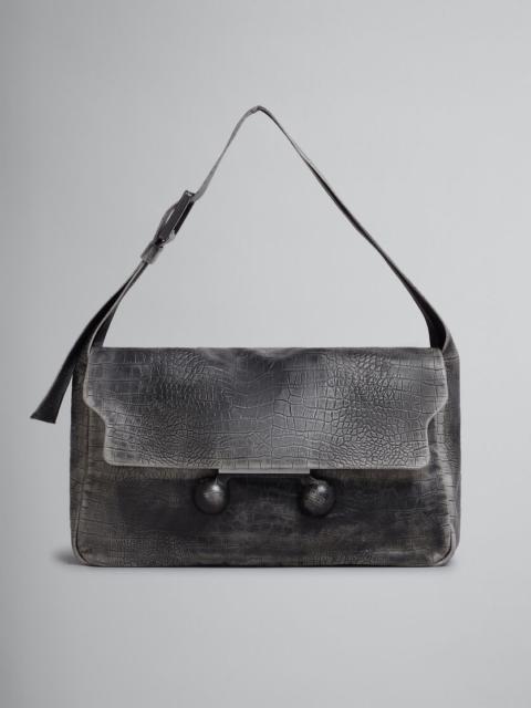 BLACK CROCODILE PRINT LEATHER MEDIUM TRUNKAROO HANDBAG