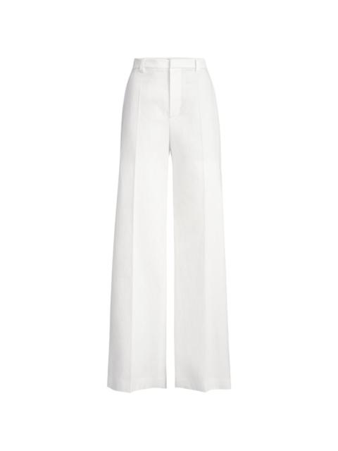 cotton and paper yarn diagonal loose flared trousers with monili