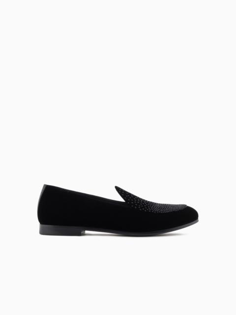 VELVET AND RHINESTONE LOAFERS