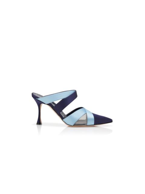 Blue Satin Crossover Mules