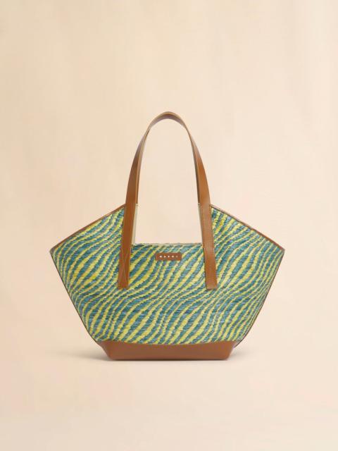 GREEN RAFFIA-EFFECT WAVES SMALL TOTE BAG