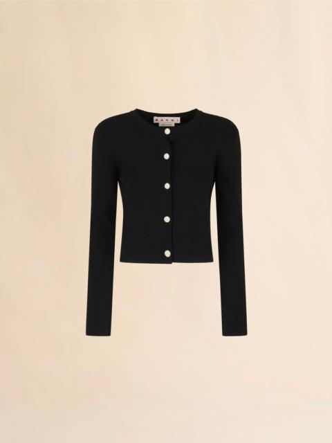 BLACK VISCOSE HALF-AND-HALF CARDIGAN