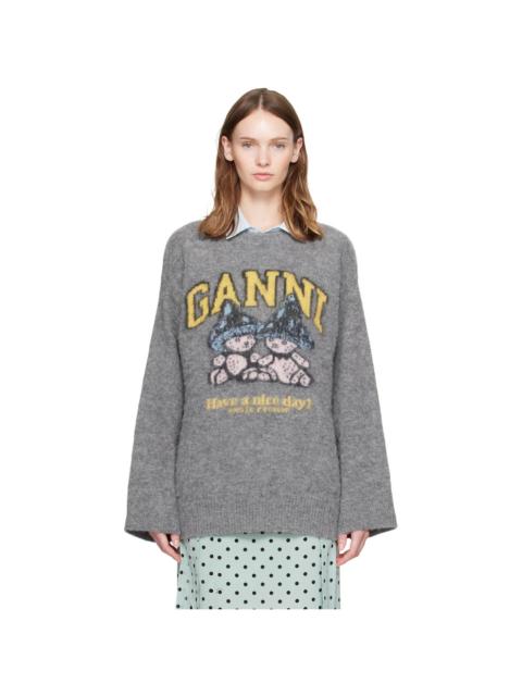 Gray Brushed Alpaca Mushroom Teddy Oversized Sweater