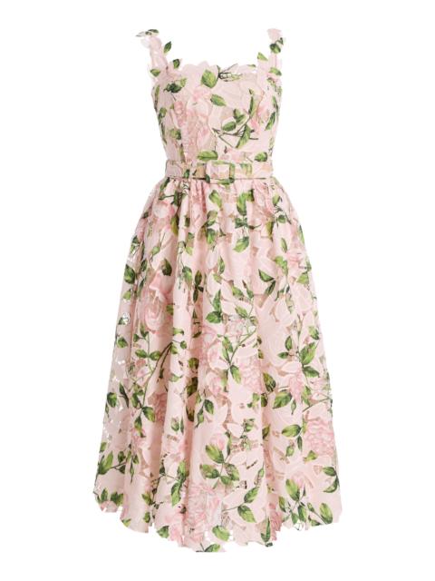 Printed Garden Rose Cotton-Guipure Dress floral