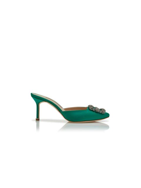 Green Satin Jewel Buckle Mules