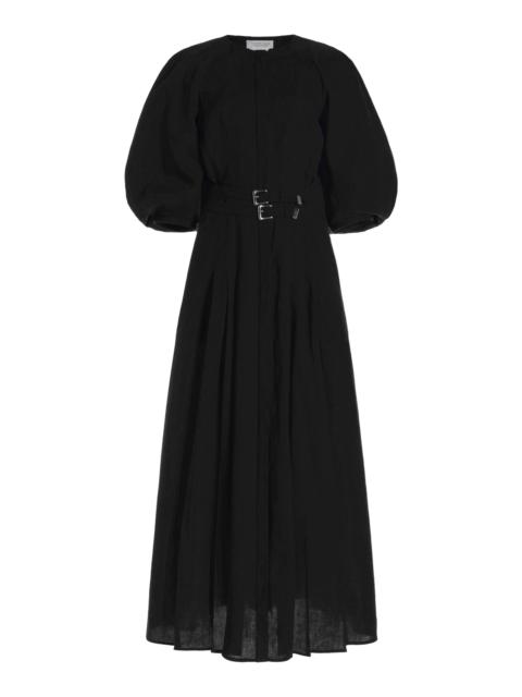 Elea Pleated Dress in Aloe Linen