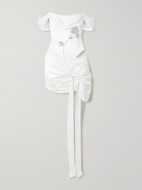 Paloma Convertible Draped Embellished Satin Mini Dress