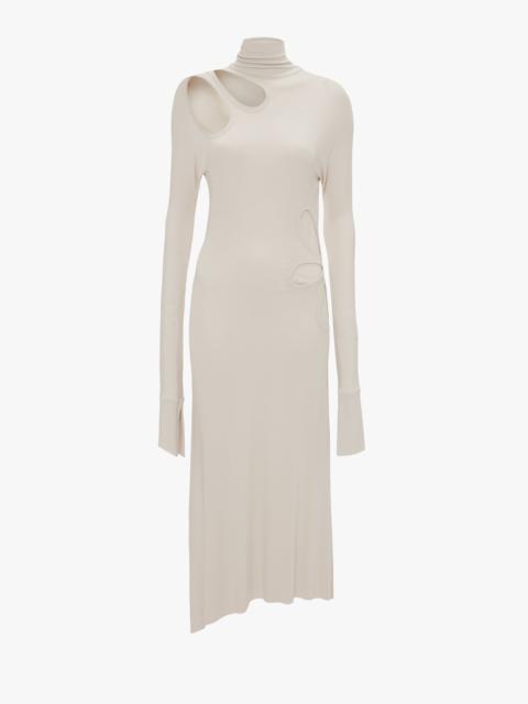 Long Sleeve Cut-Out Jersey Midi Dress In Bone