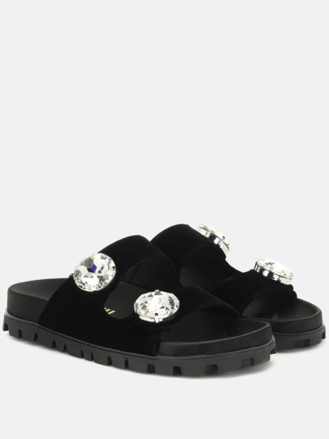 Embellished velvet sandals