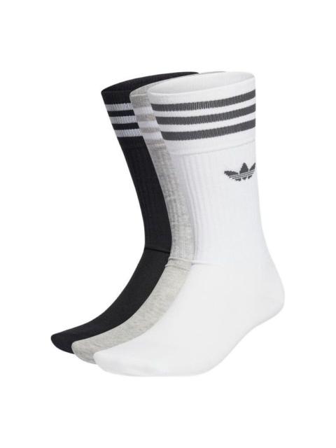 adidas Solid Crew Socks 3 Pairs 'White Black Grey' HC9558