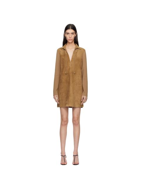 Tan Lamb Suede Interlock Knit Polo Minidress