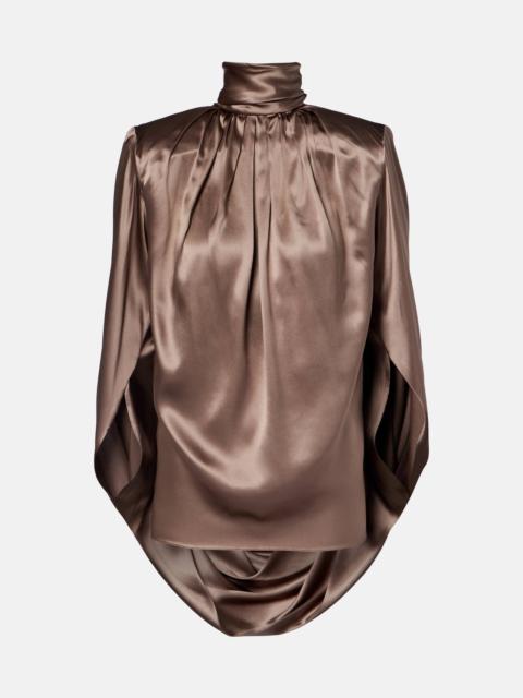 Draped silk-blend satin top