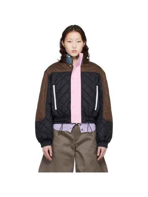 Black & Brown Quilted Track Bomber Jacket