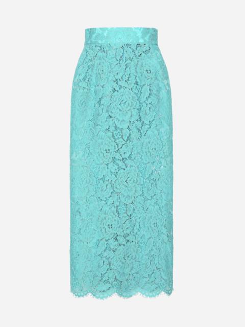 Branded floral cordonetto lace pencil skirt