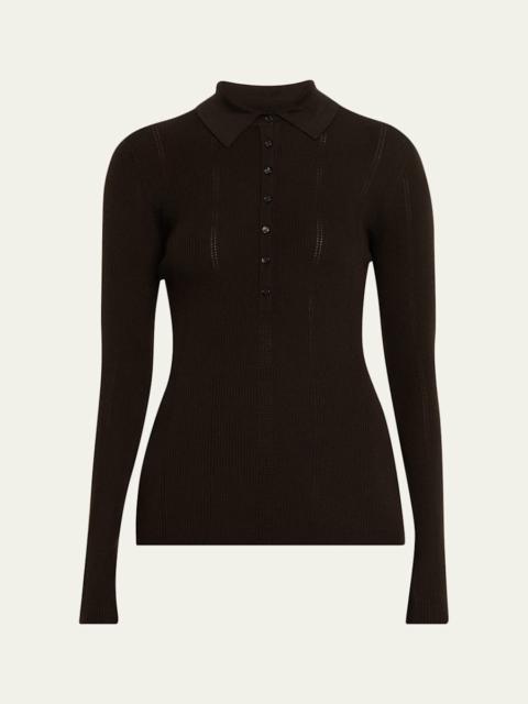 Sophia Rib Knit Long-Sleeve Polo Shirt