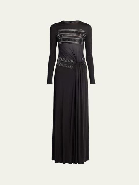 Crystal Sheer Midriff Jersey Gown