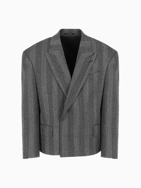 SHORT SINGLE-BREASTED BLAZER IN COMPACT VIRGIN WOOL WITH CHEVRON STRIPES