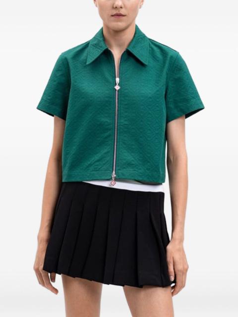 logo-embossed zip-front shirt