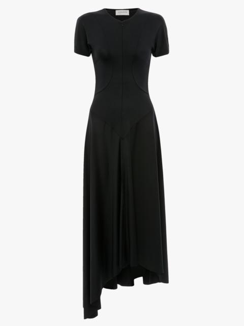 Zipped Front Midi Dress In Black
