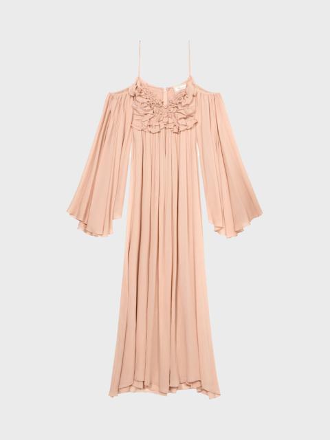 LONG GEORGETTE DRESS WITH RUFFLES AND FLOUNCES